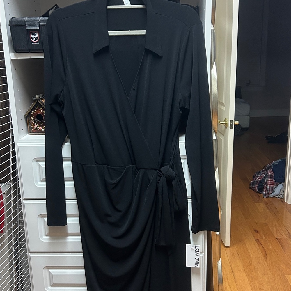 Nine West Black Long Sleeve Wrap Dress